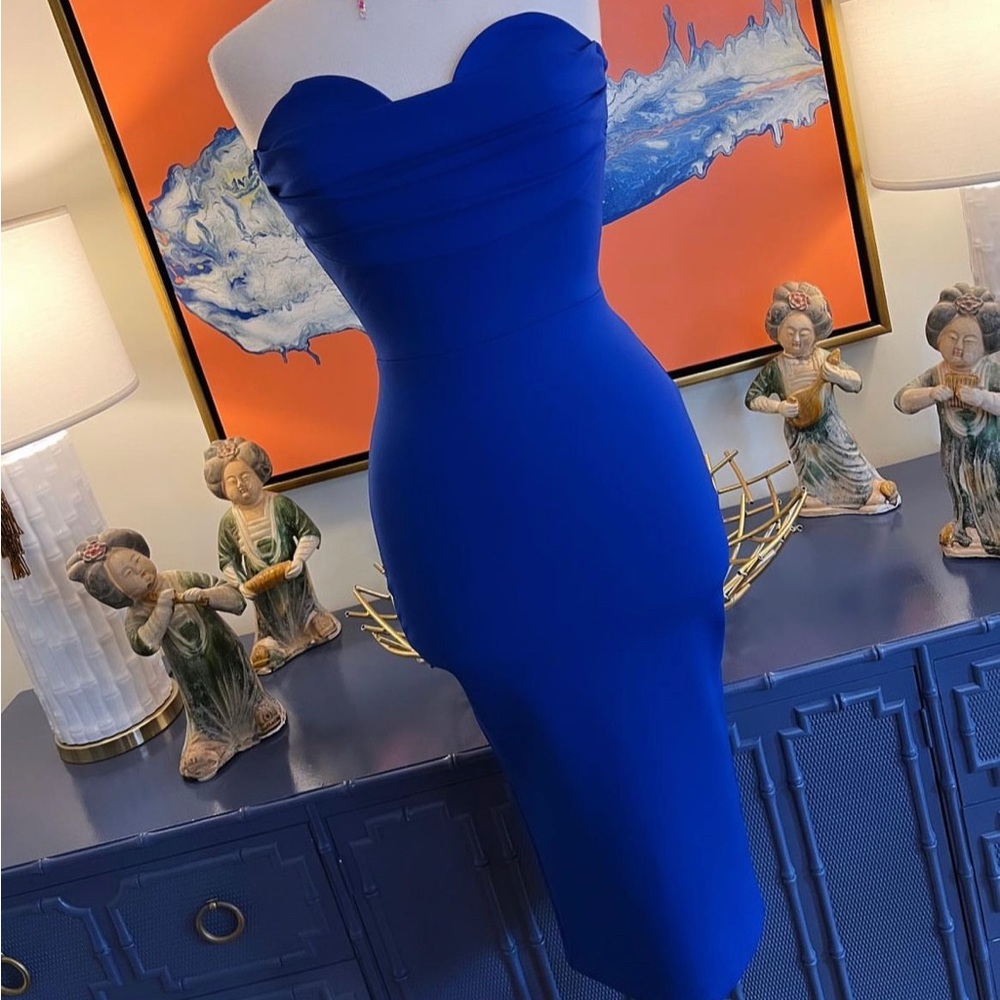 Cobalt Blue Bodycon Strapless midi dress